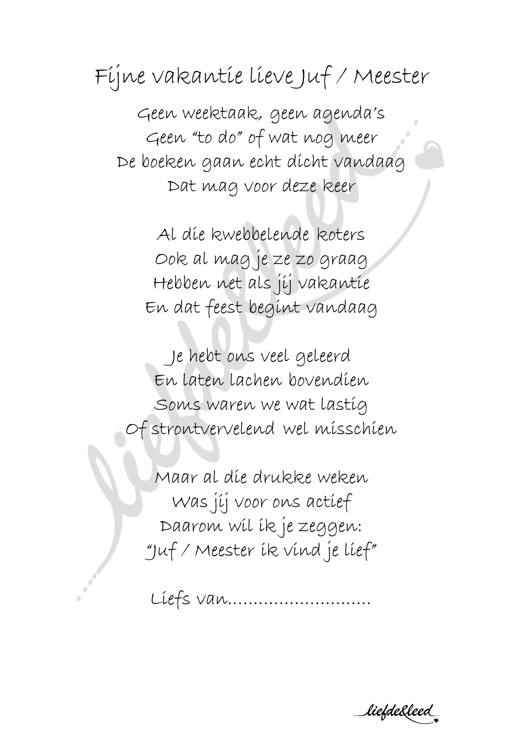 fijne vakantie Juf meester